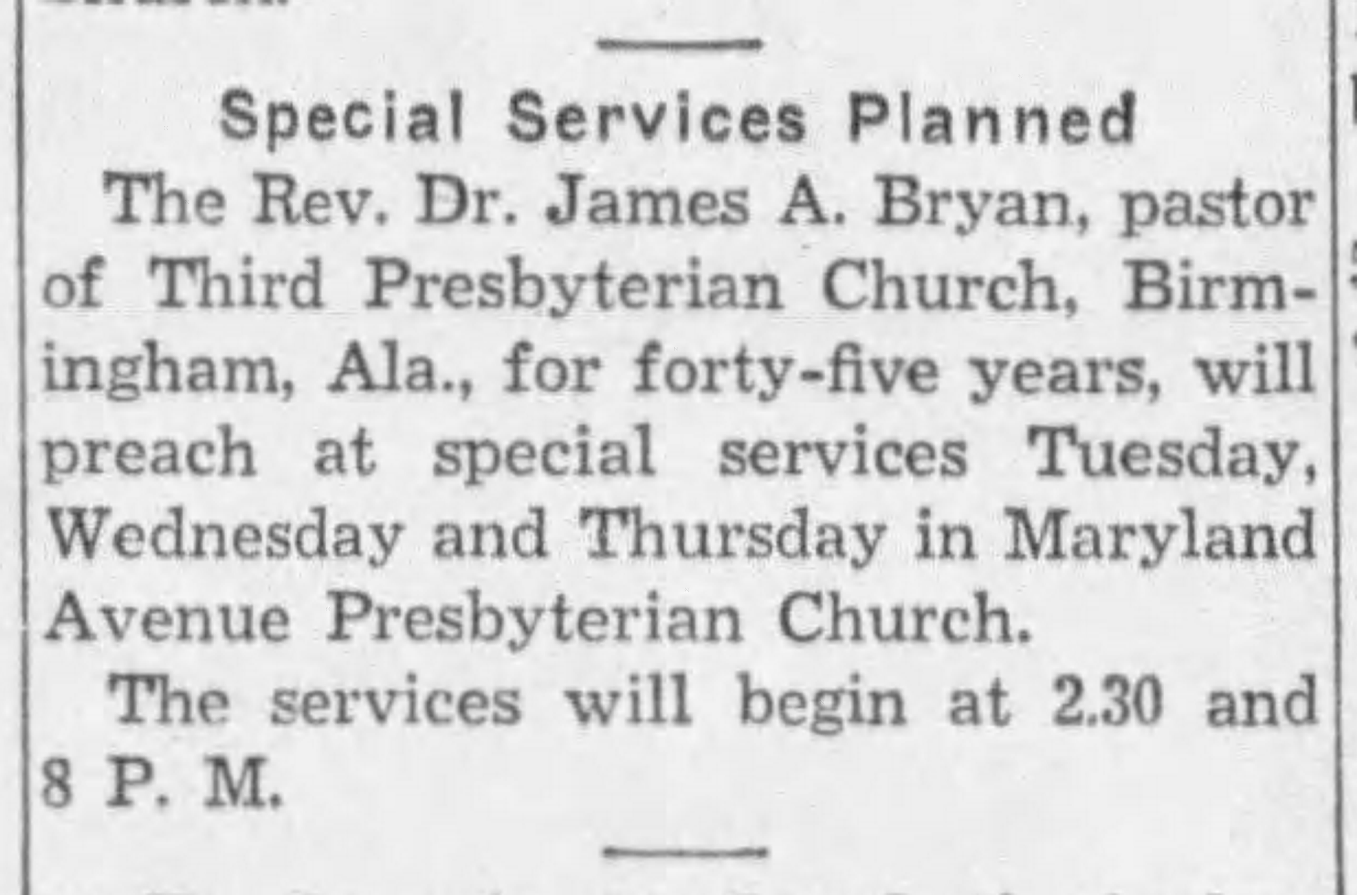 Special Service Planned